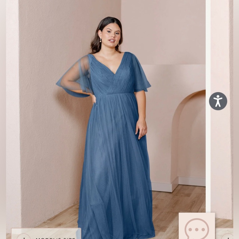 Revelry bridesmaid Thea Tulle dress dusty blue unaltered